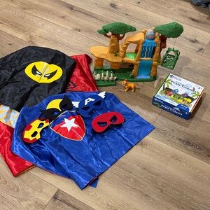 Lion guard, pirate treasure key set and super hero capes and mask